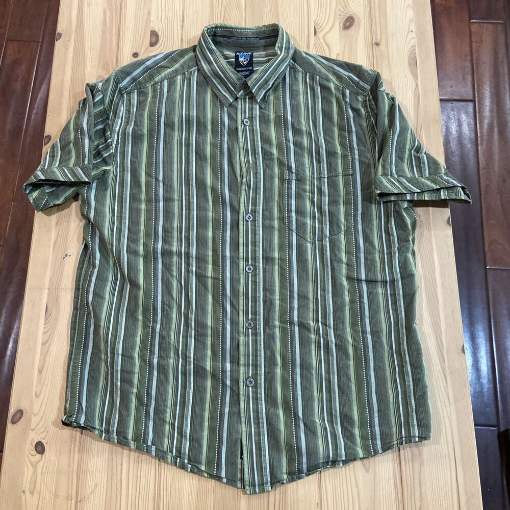 Kuhl Suncel Mens XL Green Plaid Short Sleeve Button Up Shirt Outdoor Casual